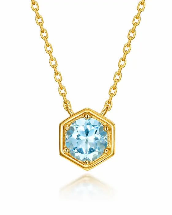 March Aquamarine Hexagon Necklace – Pisces Birthstone Jewelry