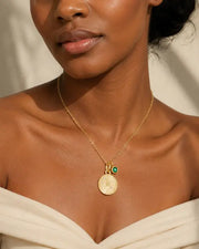 May Emerald Birthstone & Taurus Zodiac Necklace by ZodiGlow, emerald green gold necklace, detail view