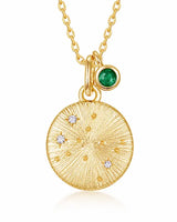 May Emerald Birthstone & Taurus Zodiac Necklace by ZodiGlow, emerald green gold necklace, main product view