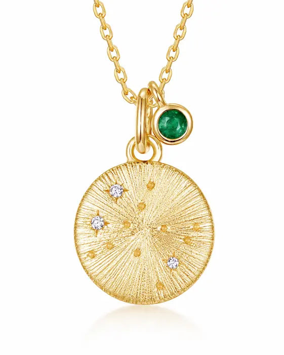 May Emerald Birthstone & Taurus Zodiac Necklace