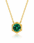 May Emerald Hexagon Necklace – Taurus Birthstone Jewelry by ZodiGlow, emerald green gold necklace, main product view