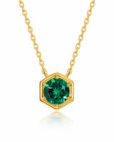 May Emerald Hexagon Necklace – Taurus Birthstone Jewelry by ZodiGlow, emerald green gold necklace, main product view