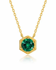 May Emerald Hexagon Necklace – Taurus Birthstone Jewelry by ZodiGlow, emerald green gold necklace, main product view