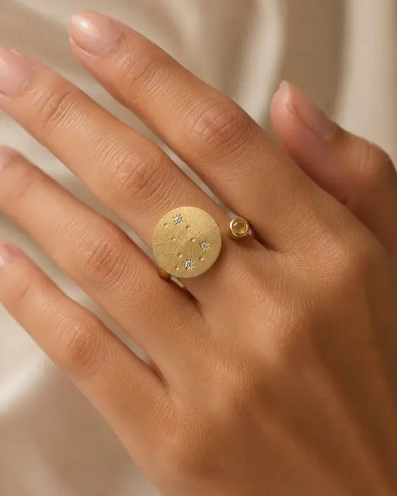 November Citrine Adjustable Birthstone Ring by ZodiGlow, citrine gold silver ring, detail view