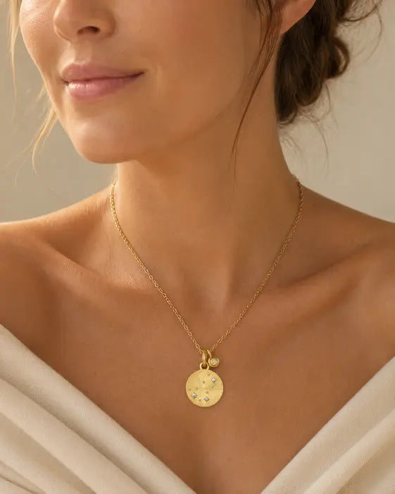 November Citrine Birthstone & Scorpio Zodiac Necklace by ZodiGlow, citrine gold birthstone necklace, detail view
