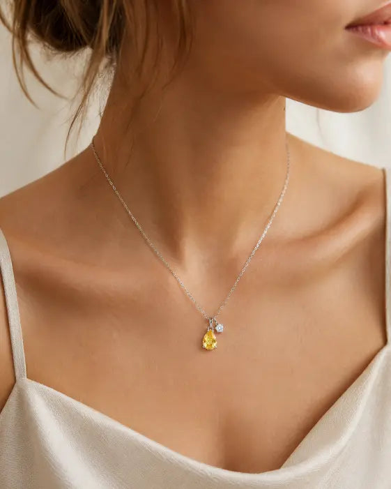 November Citrine Birthstone Teardrop Necklace by ZodiGlow, citrine birthstone delicate necklace, detail view