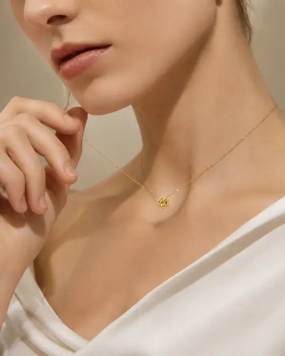 November Citrine Hexagon Necklace – Scorpio Birthstone Jewelry