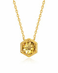 November Citrine Hexagon Necklace – Scorpio Birthstone Jewelry by ZodiGlow, citrine gold silver necklace, main product view