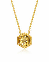 November Citrine Hexagon Necklace – Scorpio Birthstone Jewelry by ZodiGlow, citrine gold silver necklace, main product view
