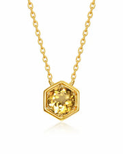 November Citrine Hexagon Necklace – Scorpio Birthstone Jewelry by ZodiGlow, citrine gold silver necklace, main product view