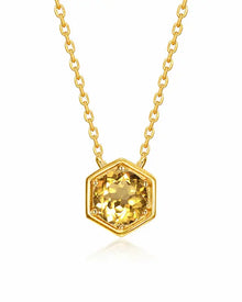 November Citrine Hexagon Necklace – Scorpio Birthstone Jewelry by ZodiGlow, citrine gold silver necklace, main product view