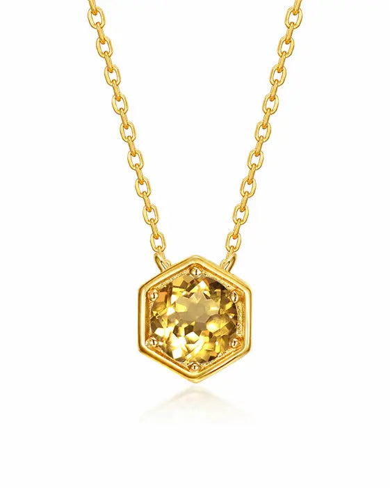 November Citrine Hexagon Necklace – Scorpio Birthstone Jewelry