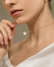 October Synthetic Opal Hexagon Necklace – Libra Birthstone Jewelry by ZodiGlow, opal gold silver necklace, detail view