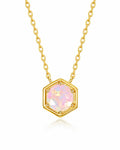 October Synthetic Opal Hexagon Necklace – Libra Birthstone Jewelry by ZodiGlow, opal gold silver necklace, main product view