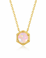 October Synthetic Opal Hexagon Necklace – Libra Birthstone Jewelry by ZodiGlow, opal gold silver necklace, main product view