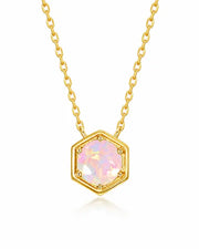 October Synthetic Opal Hexagon Necklace – Libra Birthstone Jewelry by ZodiGlow, opal gold silver necklace, main product view
