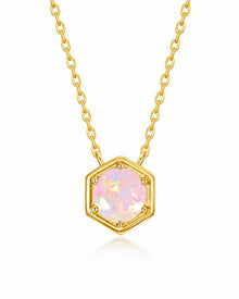 October Synthetic Opal Hexagon Necklace – Libra Birthstone Jewelry by ZodiGlow, opal gold silver necklace, main product view