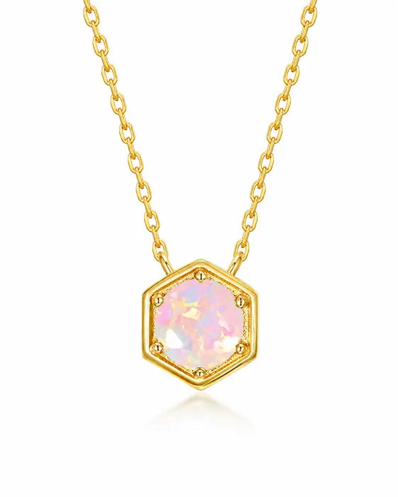 October Synthetic Opal Hexagon Necklace – Libra Birthstone Jewelry