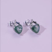 Sylva Moss Agate Heart Stud Earrings