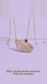Gold Filigree Fan Necklace with Garnet Heart
