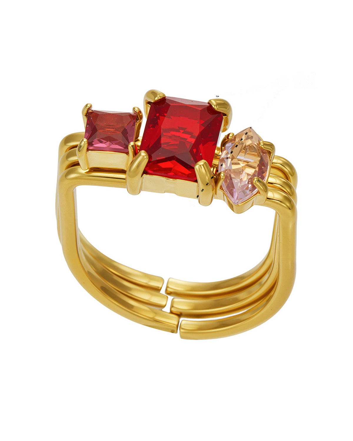 Ruby Red Prism Trio Ring Series