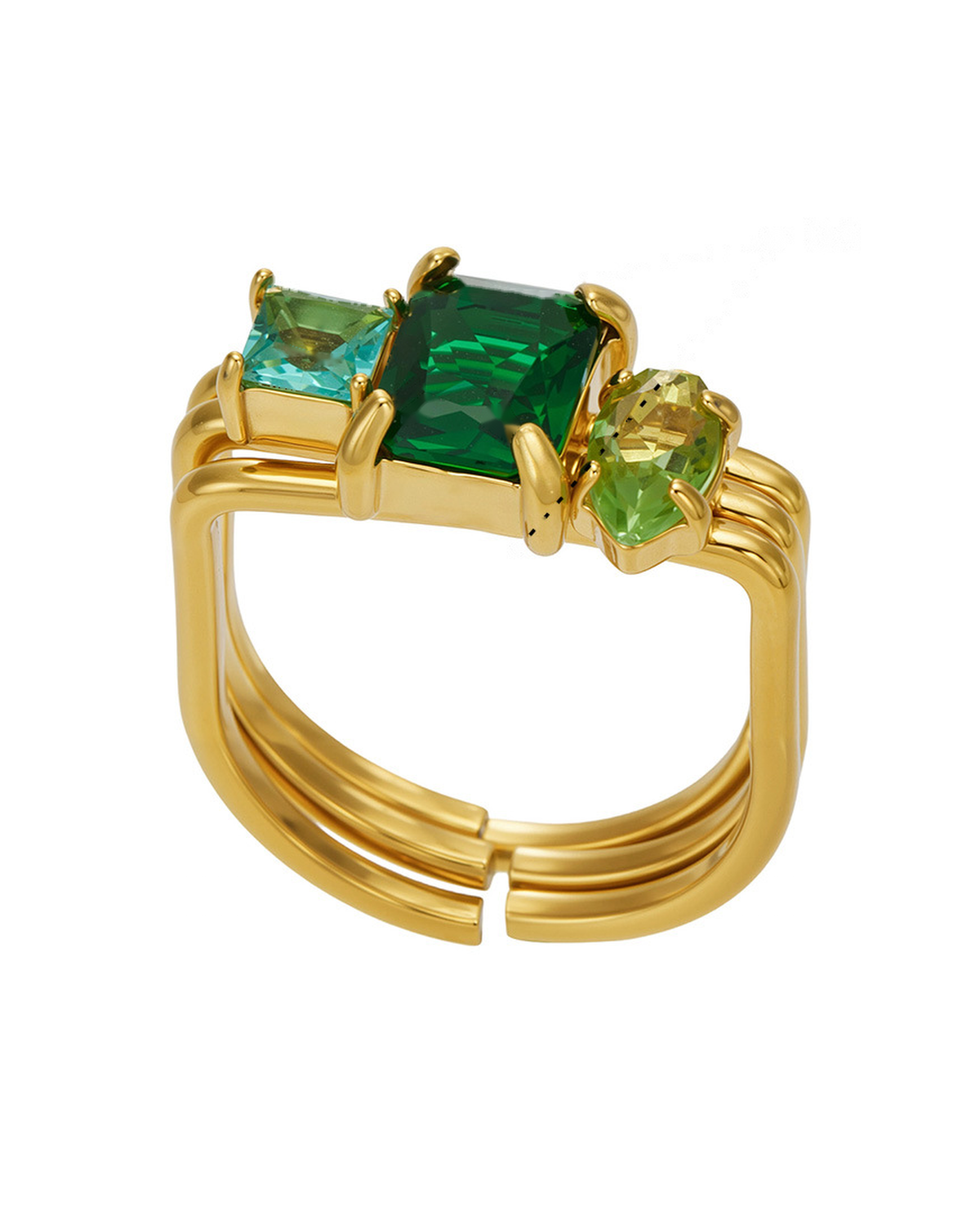 Emerald Green Prism Trio Ring Series