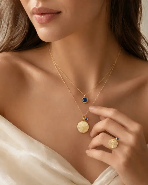 September Sapphire Adjustable Birthstone Ring by ZodiGlow, sapphire blue gold ring, angle view