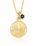 September Sapphire Birthstone & Virgo Zodiac Necklace by ZodiGlow, sapphire blue gold necklace, main product view