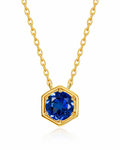 September Sapphire Hexagon Necklace – Virgo Birthstone Jewelry by ZodiGlow, sapphire blue gold necklace, main product view