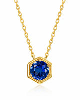 September Sapphire Hexagon Necklace – Virgo Birthstone Jewelry by ZodiGlow, sapphire blue gold necklace, main product view