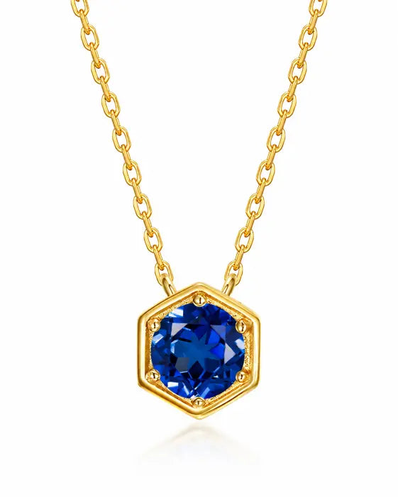 September Sapphire Hexagon Necklace – Virgo Birthstone Jewelry