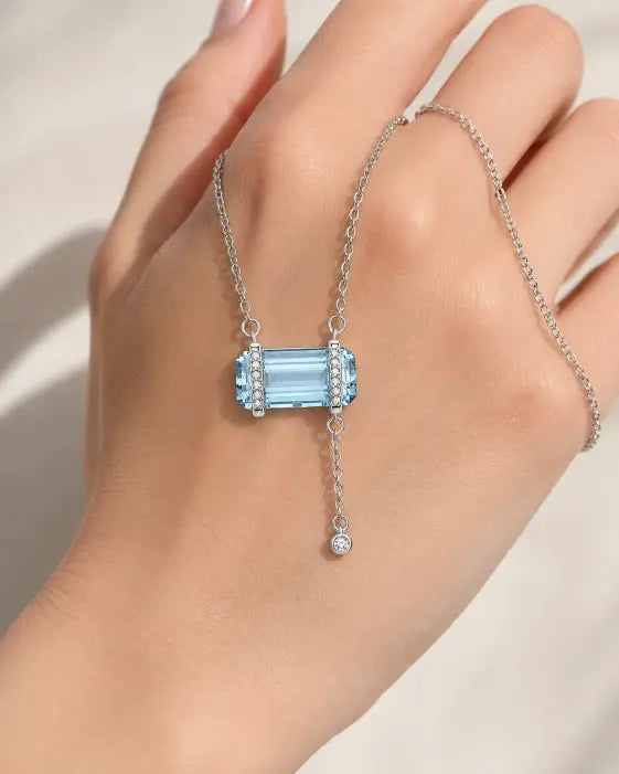 Topaz Sugar Drop Necklace by ZodiGlow, topaz crystal delicate necklace, angle view