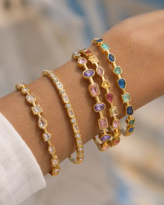 Detail view of 5-Piece Waterproof Crystal Bangle Bracelet Set by Zodiglow