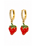 Gold Strawberry Crystal Hoop Earrings