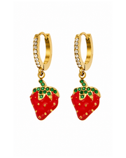 Gold Strawberry Crystal Hoop Earrings