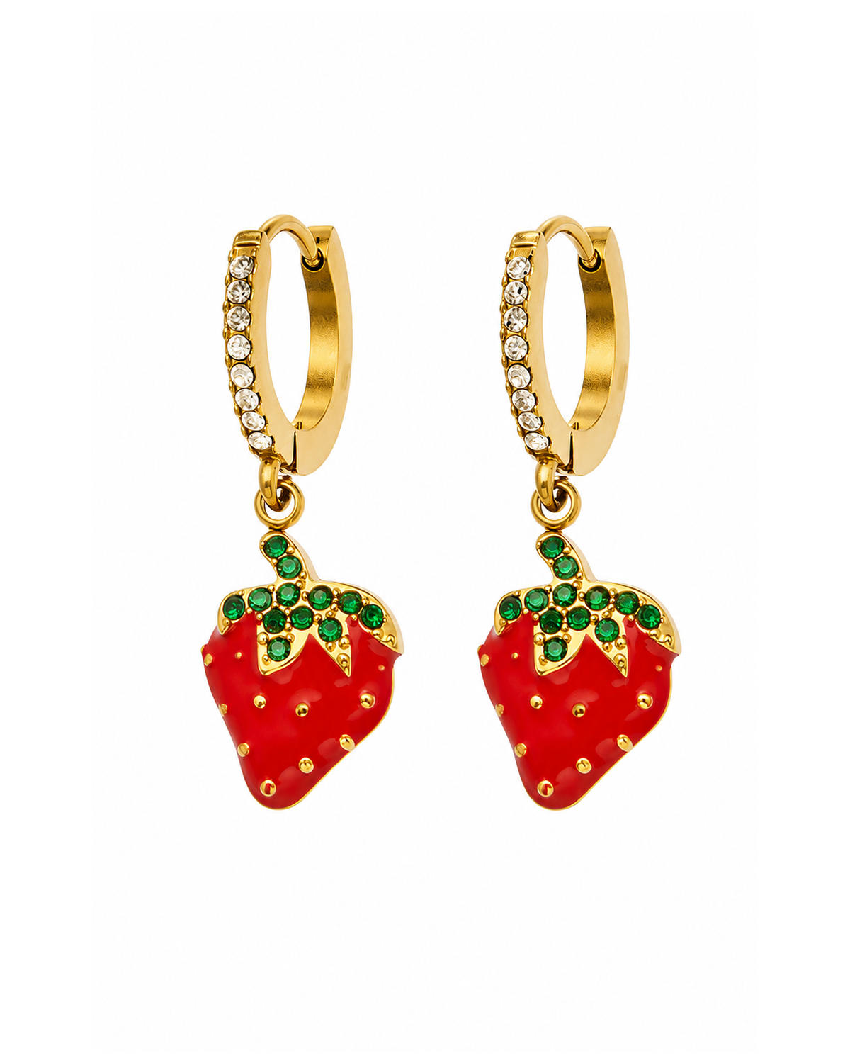Gold Strawberry Crystal Hoop Earrings