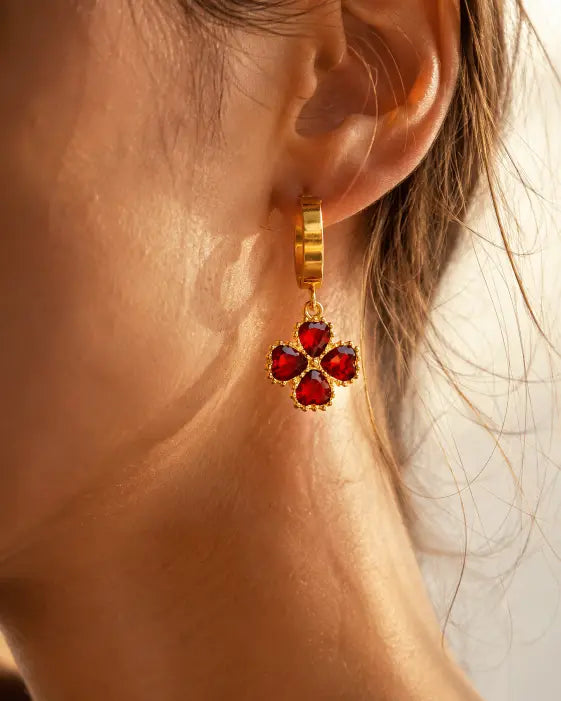 Alternate view of Amara Red Clover Hoop Earrings by Zodiglow