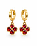 Front view of Amara Red Clover Hoop Earrings by Zodiglow
