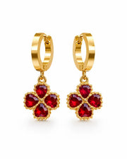 Front view of Amara Red Clover Hoop Earrings by Zodiglow