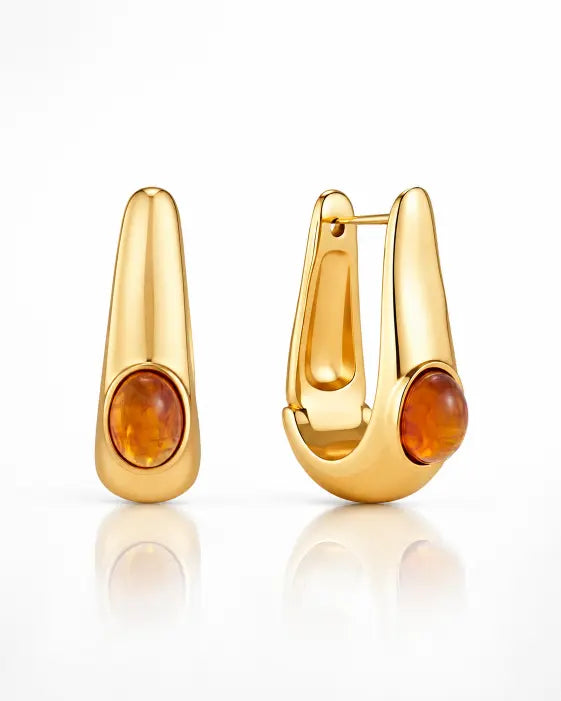 Front view of Amber Glow Drop Earrings by Zodiglow