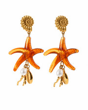 Front view of Amber Reef Starfish Drop Earrings by Zodiglow