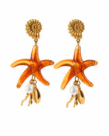 Front view of Amber Reef Starfish Drop Earrings by Zodiglow