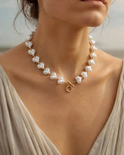 Alternate view of Amora Heart Pearl Collar Necklace by Zodiglow