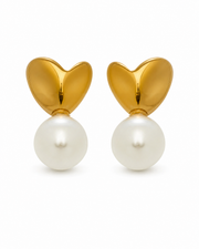 Front view of Amora Heart Pearl Earrings by Zodiglow