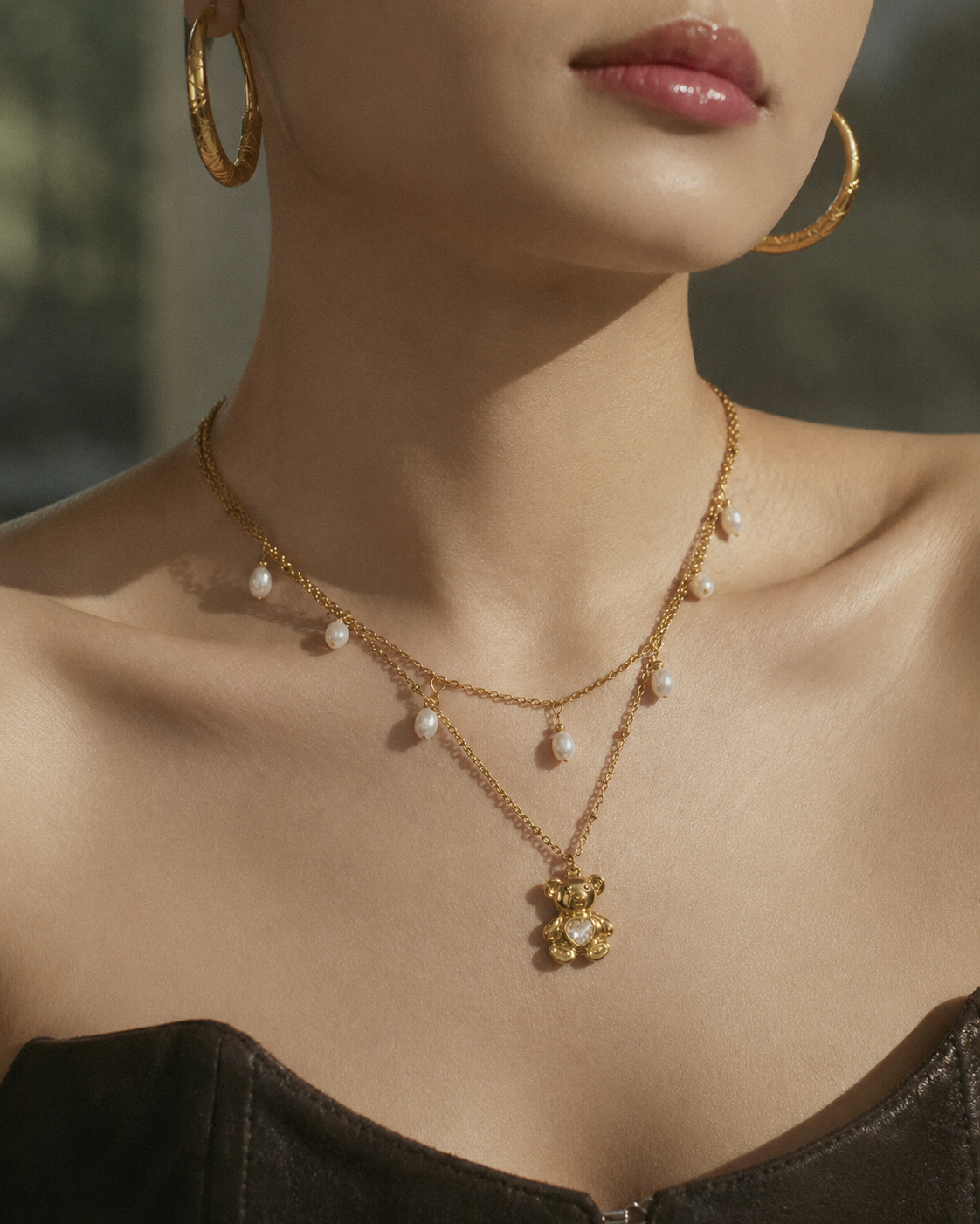 Styled view of Amora Bear Necklace by Zodiglow