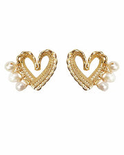 Front view of Amorette Freshwater Pearl Heart Stud Earrings by Zodiglow