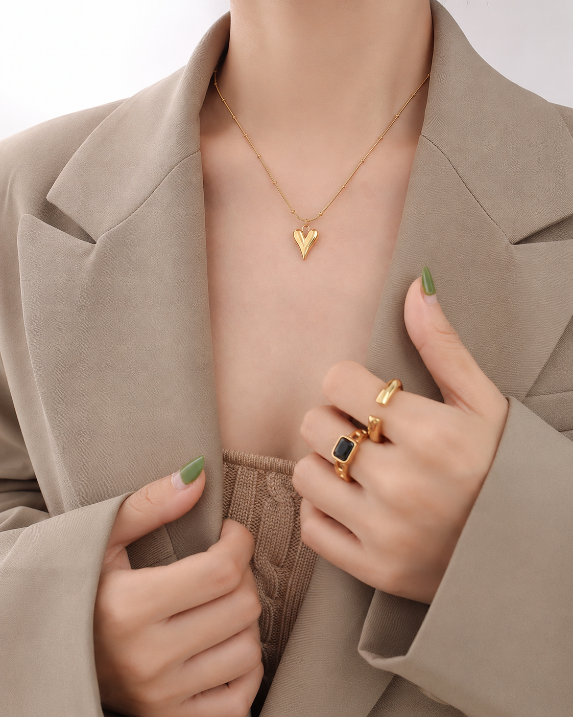 Detail view of Amorette Sculpted Heart Pendant Necklace by Zodiglow