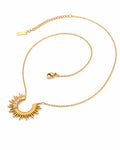 Front view of Astra Crescent Sun Necklace by Zodiglow