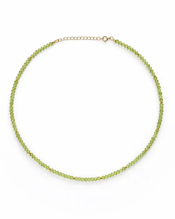 Front view of August Birthstone Peridot Beaded Necklace by Zodiglow