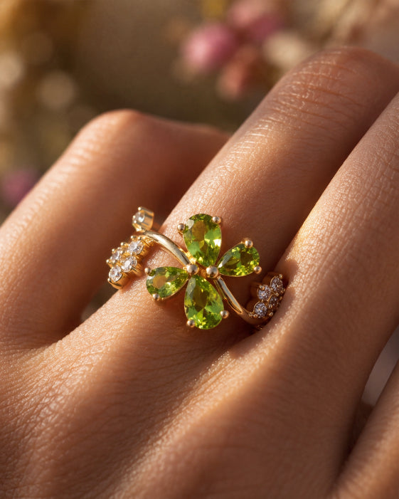 Alternate view of August Birthstone Peridot Blossom Ring by Zodiglow